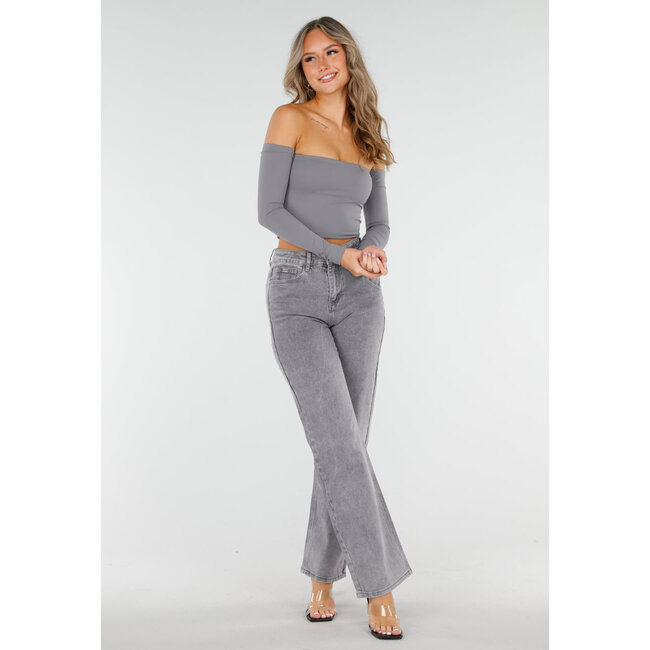 Graue High Waist Straight Jeans mit leicht verwaschenem Look