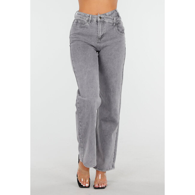 Graue High Waist Straight Jeans mit leicht verwaschenem Look
