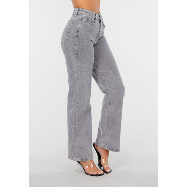 Graue High Waist Straight Jeans mit leicht verwaschenem Look