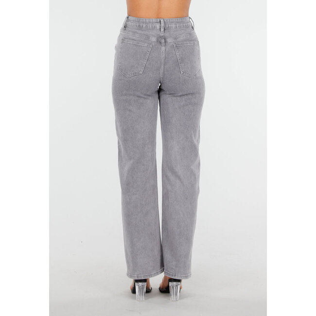 Graue High Waist Straight Jeans mit leicht verwaschenem Look