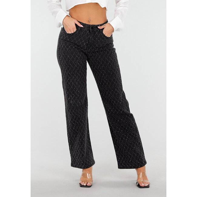 Schwarze Glitzer-Stretchjeans mit geradem Schnitt