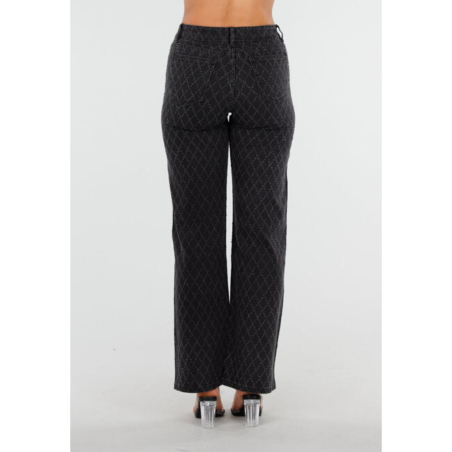 Schwarze Straight Jeans mit schimmerndem Karomuster