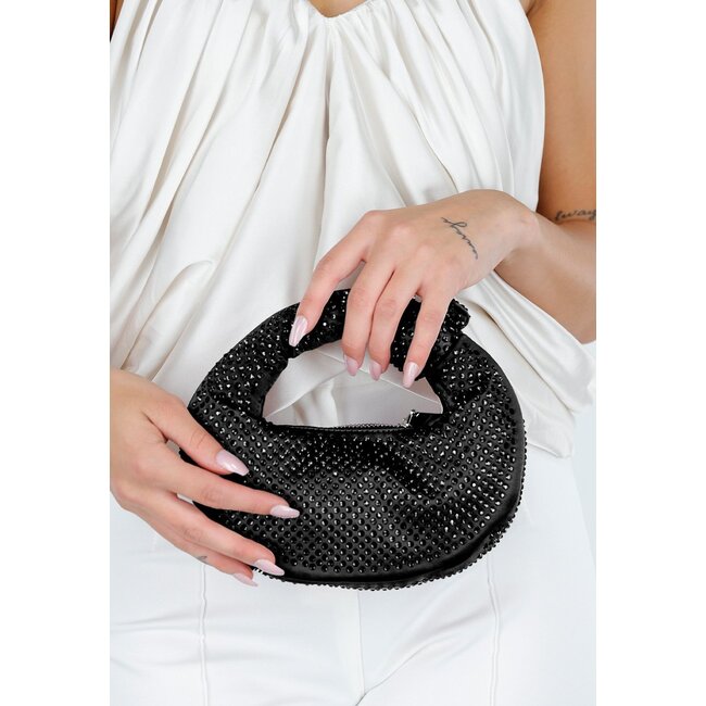 Schwarze Minihandtasche mit Strass und runder Form