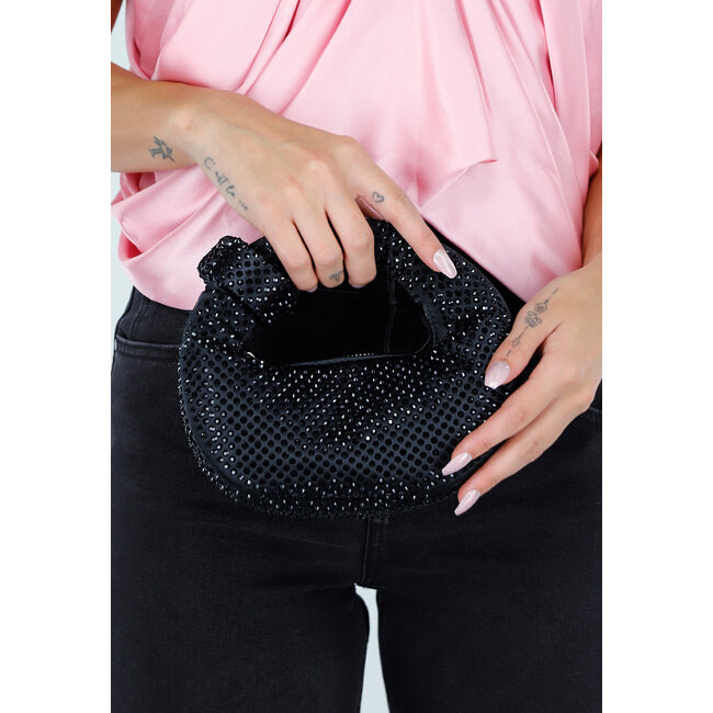 Schwarze Minihandtasche mit Strass und runder Form