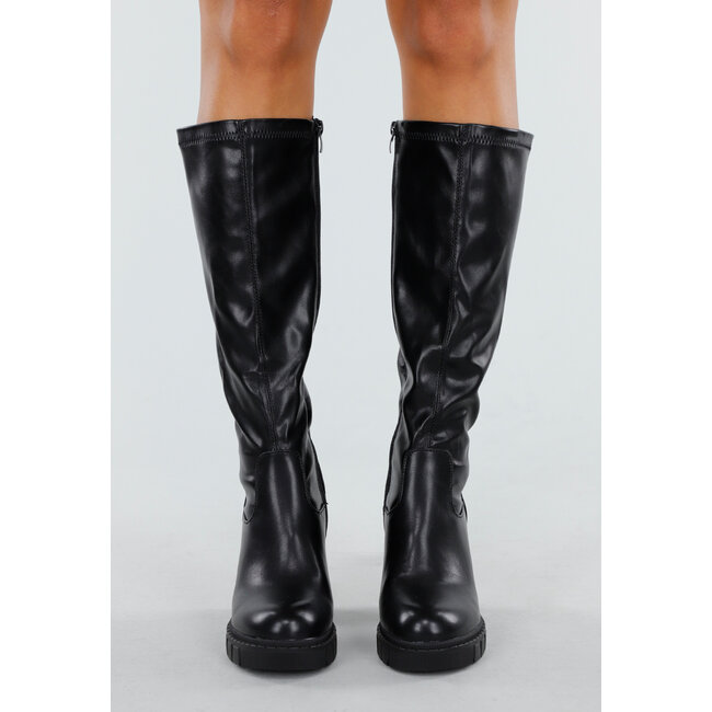 Schwarze kniehohe Stiefel mit Absatz und Reißverschluss
