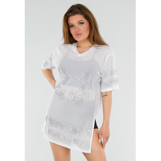 Weißes T-Shirt Kleid mit Strass