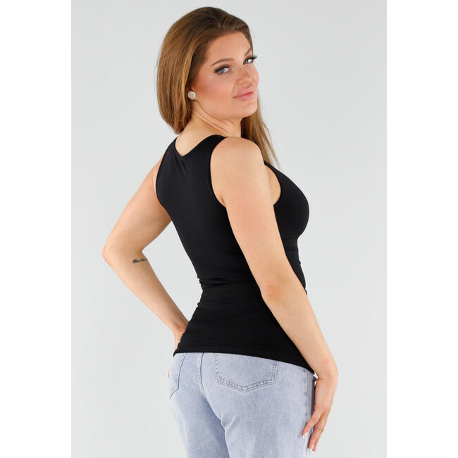 Nahtloses Shaping Top in Schwarz mit hohem Ausschnitt