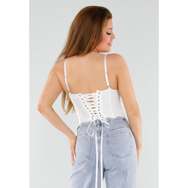 Weißes Spitzen-Bustier-Top mit Schnürung
