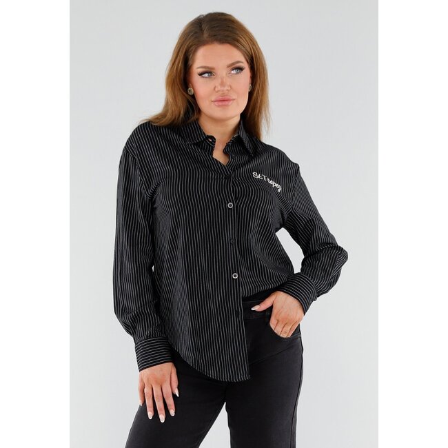 Schwarz gestreifte Bluse mit St. Tropez-Stickerei am Rücken