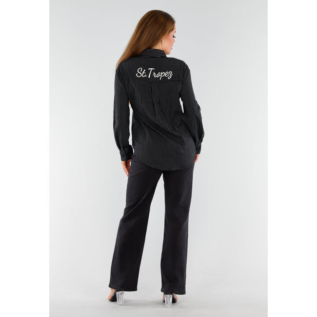 Schwarz gestreifte Bluse mit St. Tropez-Stickerei am Rücken