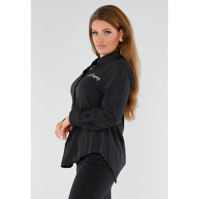 Schwarz gestreifte Bluse mit St. Tropez-Stickerei am Rücken