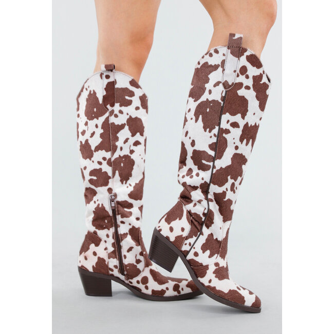 Cowboy-Stiefel in Braun-Weiß mit niedrigem Absatz
