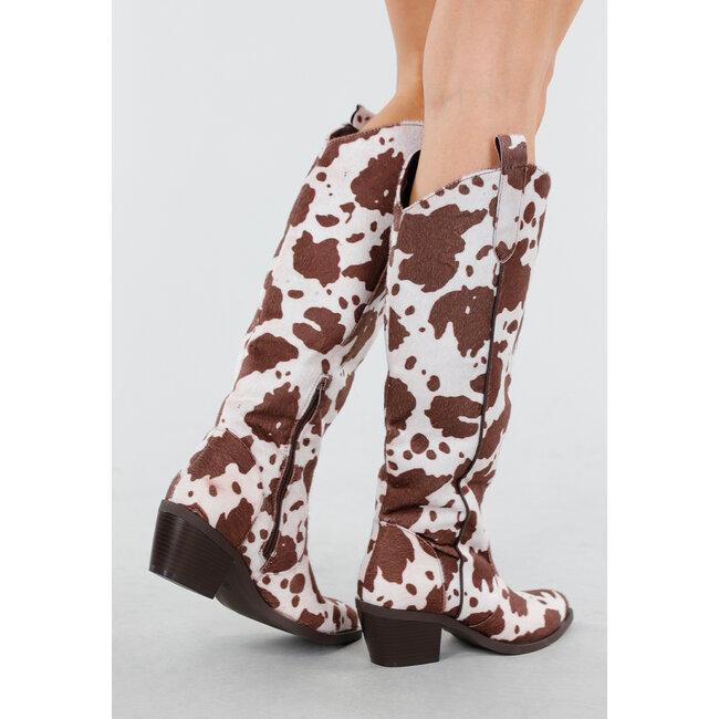 Cowboy-Stiefel in Braun-Weiß mit niedrigem Absatz
