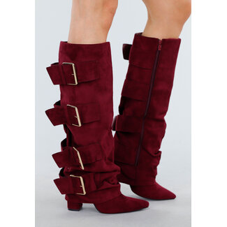 Bordeauxfarbene Stiefel in Wildlederoptik
