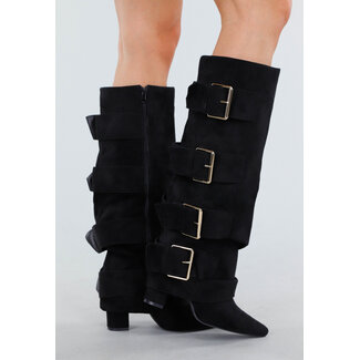 Schwarze Stiefel in Wildlederoptik