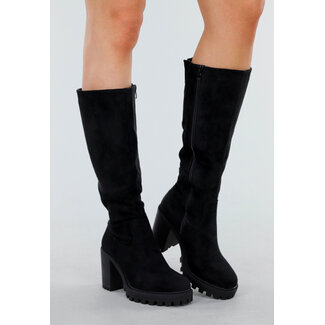Schwarze Kniestiefel mit Wildlederoptik