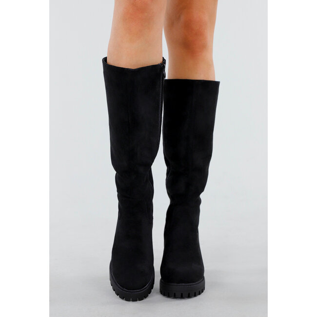 Schwarz Hohe Stiefel mit Blockabsatz und Profilsohle