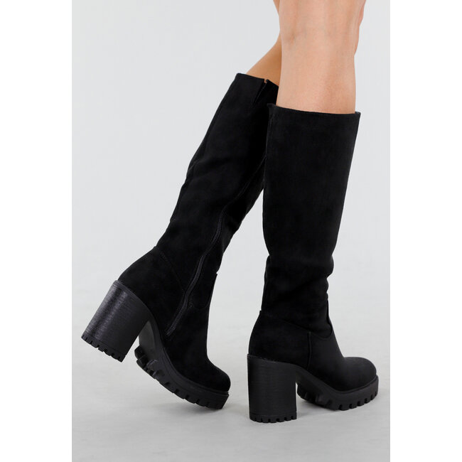 Schwarz Hohe Stiefel mit Blockabsatz und Profilsohle