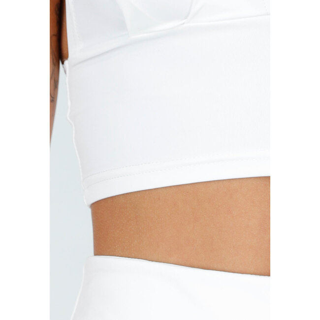 Weißes Neckholder-Crop-Top mit tiefem V-Ausschnitt