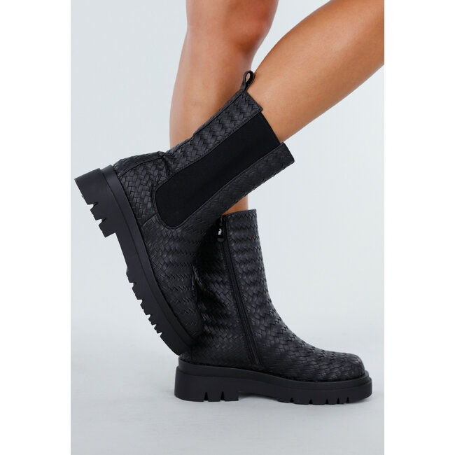 Schwarze gewebte Chelsea-Stiefel
