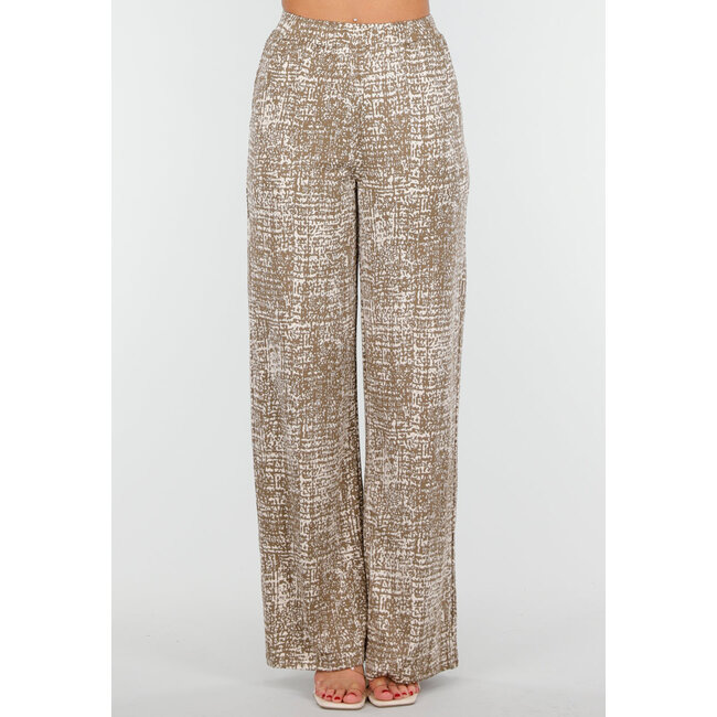Kamelfarbene Stretch-Hose mit All-Over-Print und geraden Beinen