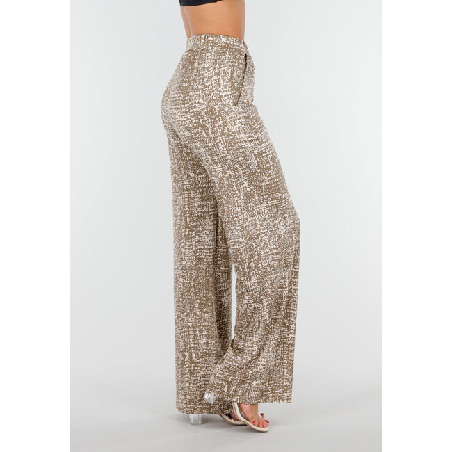 Kamelfarbene Stretch-Hose mit All-Over-Print und geraden Beinen
