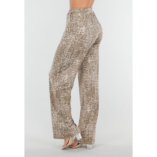 Kamelfarbene Stretch-Hose mit All-Over-Print und geraden Beinen