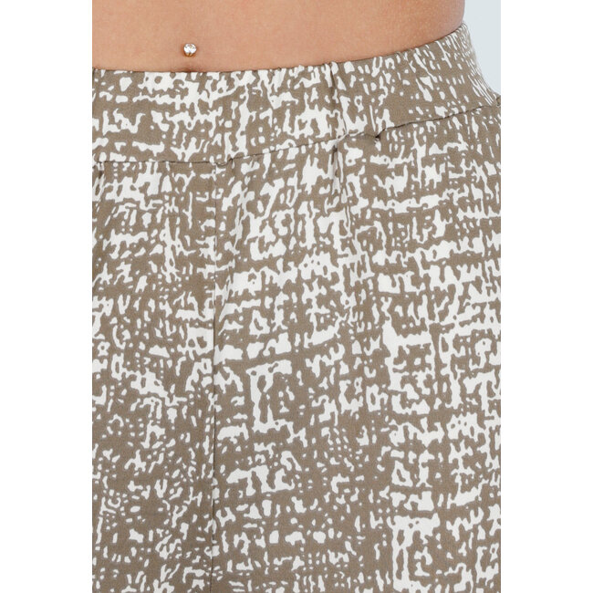 Kamelfarbene Stretch-Hose mit All-Over-Print und geraden Beinen