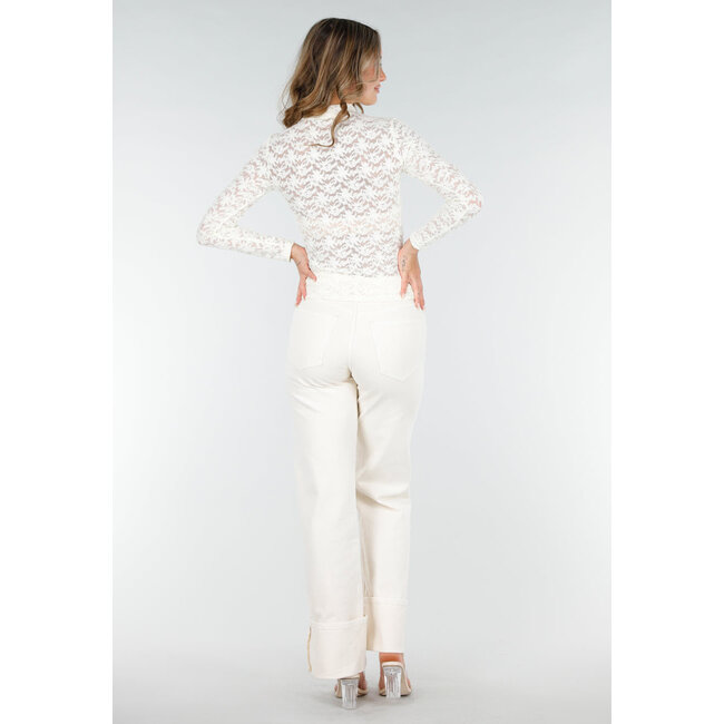 Langärmeliges Top mit Spitze in Beige und Farbe