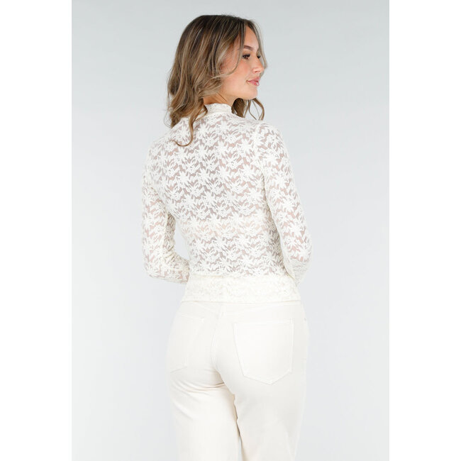 Langärmeliges Top mit Spitze in Beige und Farbe