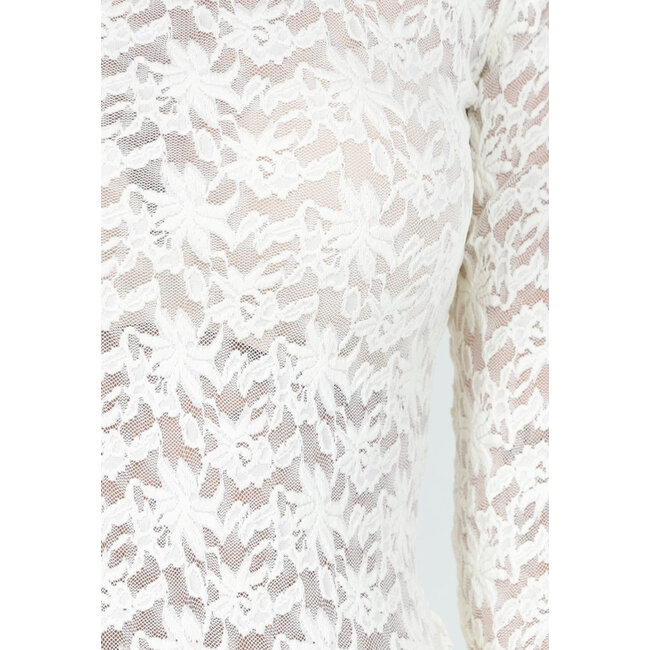 Langärmeliges Top mit Spitze in Beige und Farbe