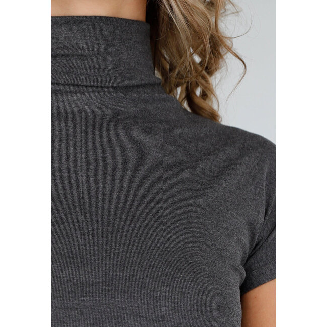 Graues Stretch-Top mit Col und kurzen Ärmeln