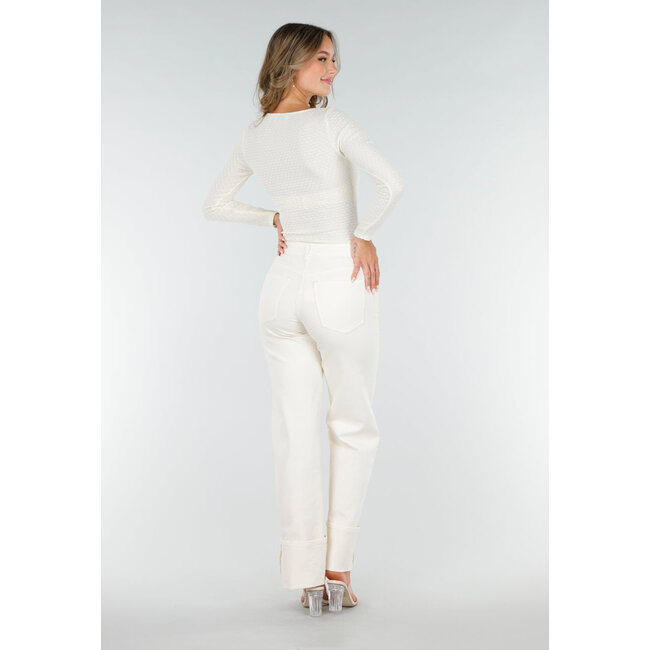 Ecru-Top mit quadratischem Ausschnitt und Stretch-Textur