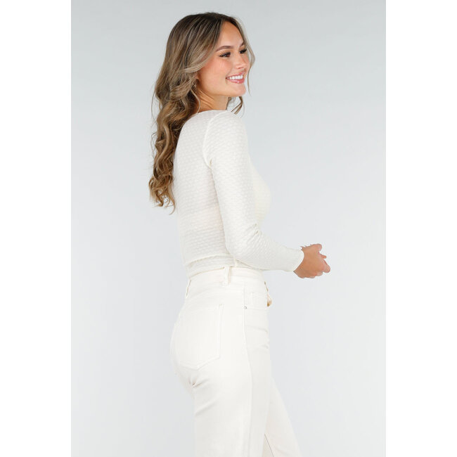 Ecru-Top mit quadratischem Ausschnitt und Stretch-Textur