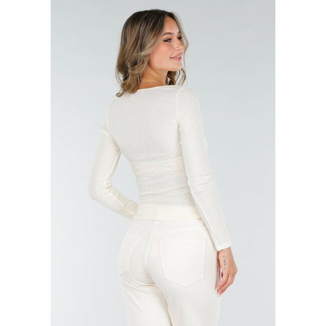 Ecru-Top mit quadratischem Ausschnitt und Stretch-Textur