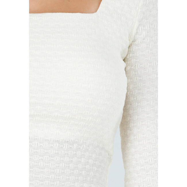 Ecru-Top mit quadratischem Ausschnitt und Stretch-Textur