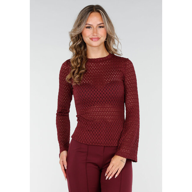 Offenes Stricktop Bordeauxrot mit weiten Ärmeln