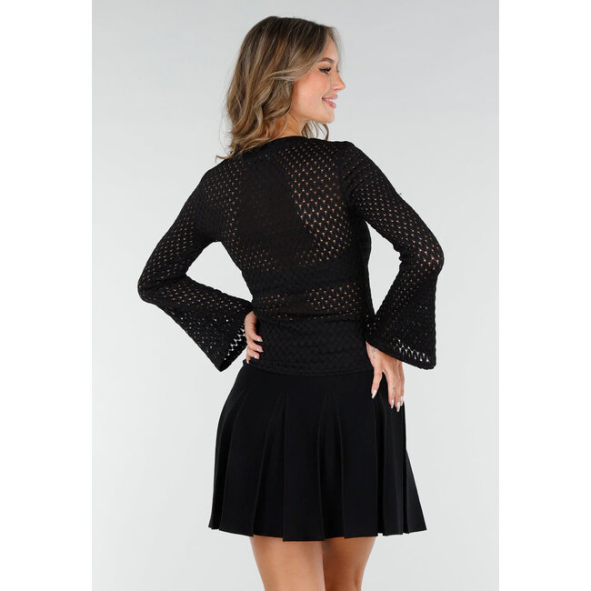 Offenes Stricktop Schwarz mit weiten Ärmeln aus Stretch-Stoff