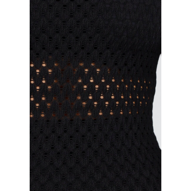 Offenes Stricktop Schwarz mit weiten Ärmeln aus Stretch-Stoff