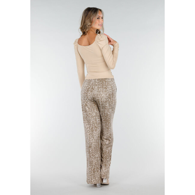 Beigefarbenes Revers-Top aus Stretch-Stoff