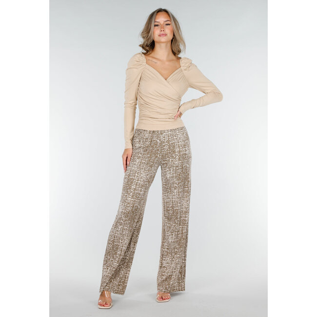 Beigefarbenes Revers-Top aus Stretch-Stoff