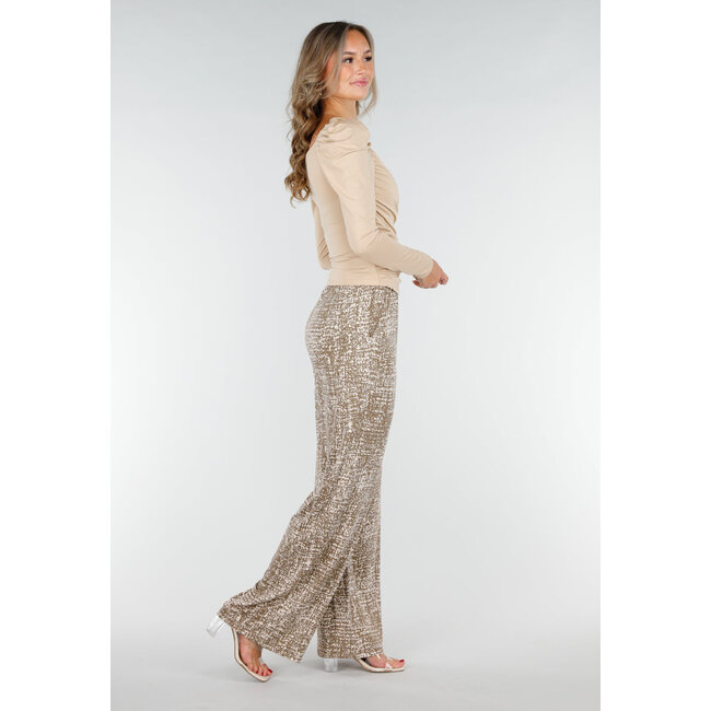 Beigefarbenes Revers-Top aus Stretch-Stoff