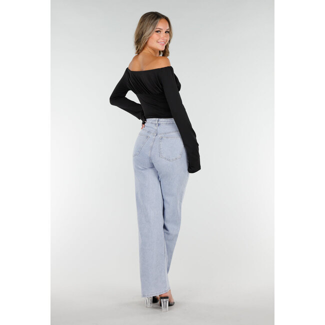 Schwarzes schulterfreies Crop-Top mit Stretch und Schleifen-Verschluss
