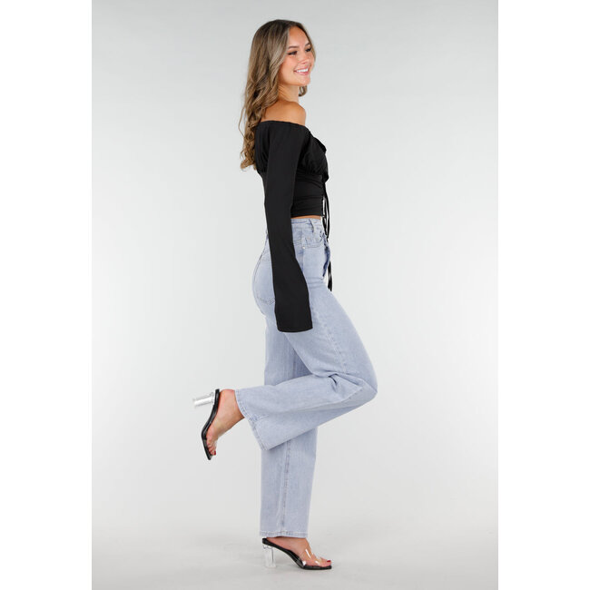 Schwarzes schulterfreies Crop-Top mit Stretch und Schleifen-Verschluss