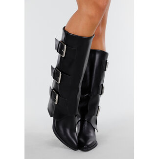 Schwarze hohe Stiefel mit Schnallen