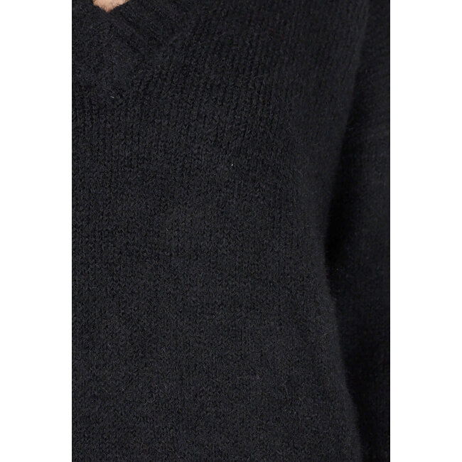 Schwarzer Strickpullover mit V-Ausschnitt und langen Ärmeln