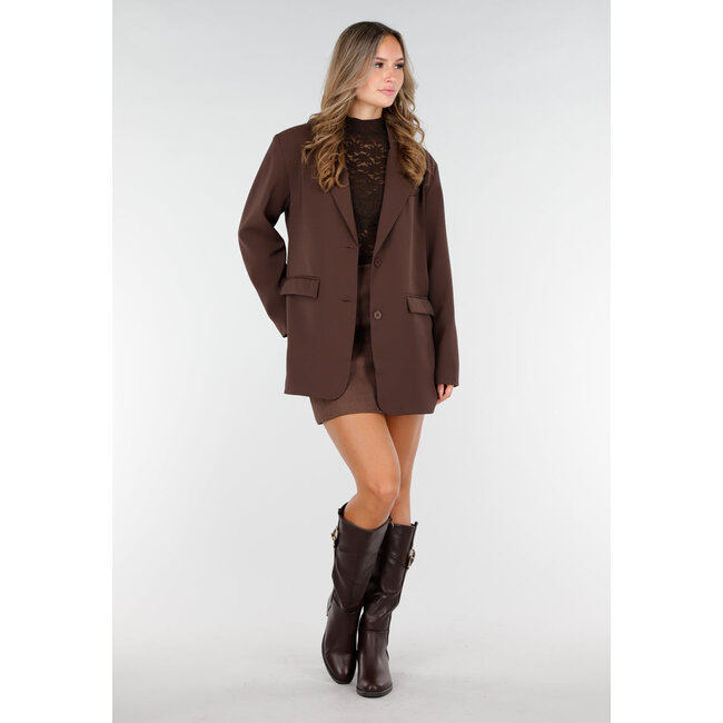 Brauner Oversized-Blazer mit Knöpfen und Pattentaschen