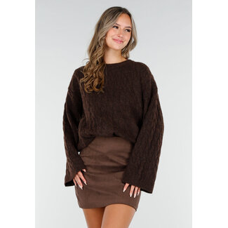Brauner Stretch-Zopfpullover