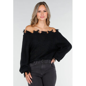 Schwarzer Off-Shoulder-Pullover