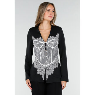 Schwarzer Blazer im Korsett-Look